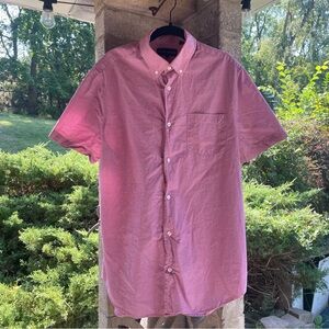 Five Four Men's Light Red Patterned Short Sleeve Button Up - size L